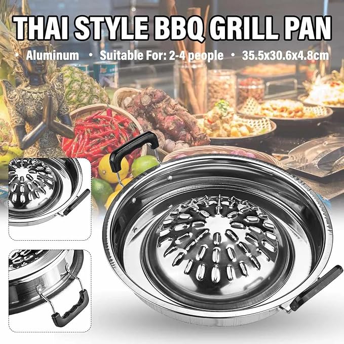 RSBFER Korean BBQ Grill Pan, Aluminum Stovetop Round Barbecue Grill Plate, Basket Steamer Cookware Kitchen Cooking Tools,35cm