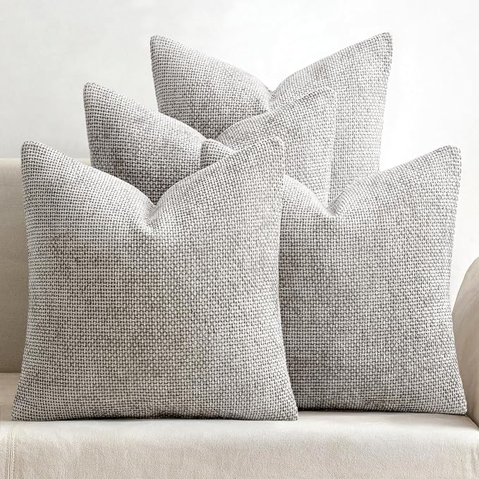 MIULEE Soft Decorative Chenille Pillow Covers Light Gray 20x20 Pack of 4 | Modern Home Decor, All Same Color Set, Couch Throw Pillows, Farmhouse Boho Cushion Covers for Sofa Bed Living Room