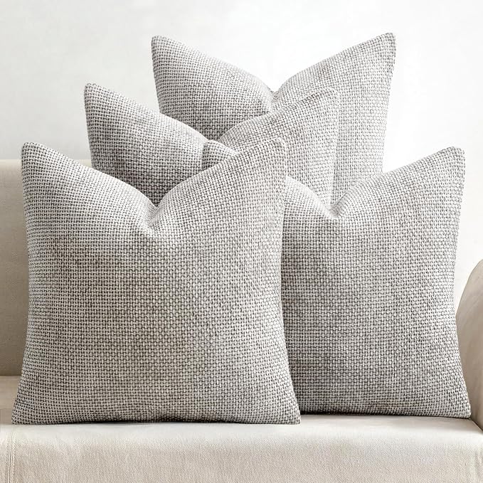MIULEE Soft Decorative Chenille Pillow Covers Light Gray 18x18 Pack of 4 | Modern Home Decor, All Same Color Set, Couch Throw Pillows, Farmhouse Boho Cushion Covers for Sofa Bed Living Room