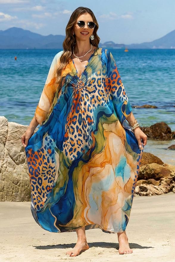 Mumu Dresses for Women Plus Size, Bohemian Kaftan Beach Cover Up Long Maxi Nightgown Soft Loungewear