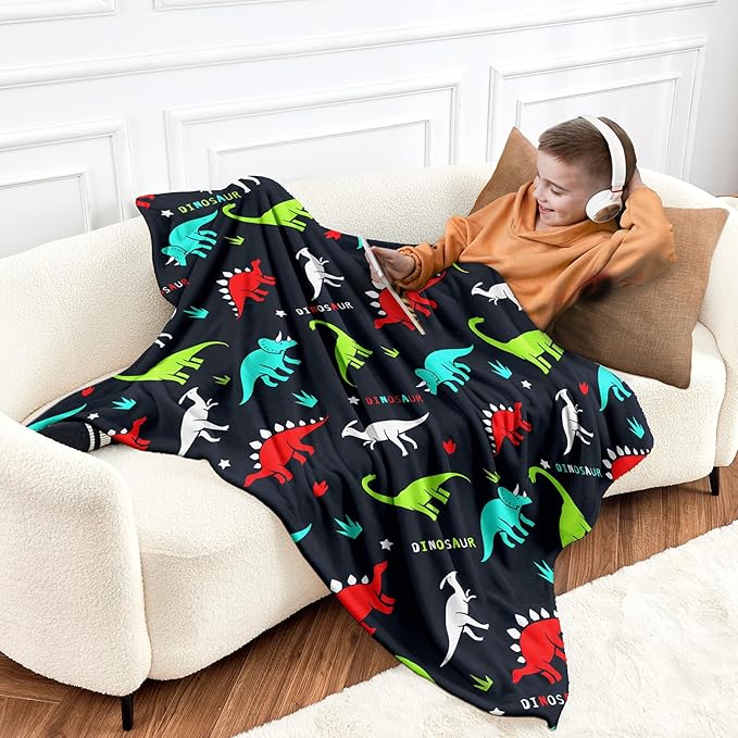 Wajade Dinosaur Blanket for Boys Soft Fleece Throw Kids Dino Blanket for Couch Sofa Bedroom Warm Blankets Birthday Gifts for Kids Boys Teen 60"x80"