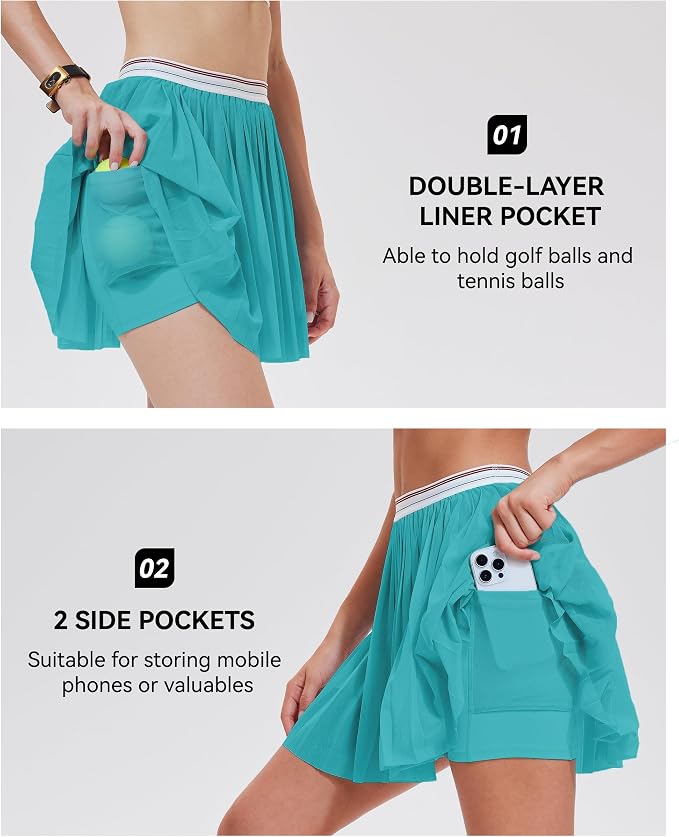Mudere 2 Piece Golf Outfits for Women Tennis Skirt Set Built-in Shorts | Deep V-Neck Lapel, Silky Breathable High Stretch Fabric, Side Pockets, Activewear, Athletic Wear