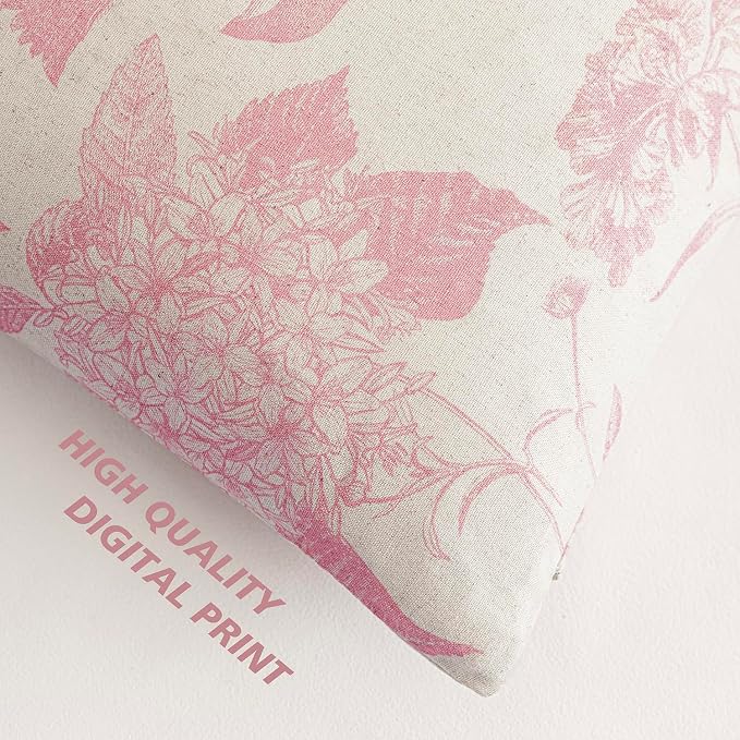 Foindtower Set of 2 Linen Floral Throw Pillow Covers Neutral Vintage Print Decorative Cozy Cushion Covers Farmhouse Boho Home Decor for Sofa Chair Couch Bedroom Living Room,18×18 Inch,Light Pink