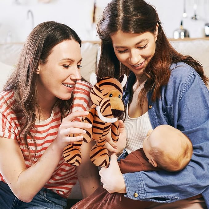 6 Pcs Safari Stuffed Animals Bulk Lion Elephant Monkey Tiger Toy Plush Zoo Animals Junble for Boy Girl Gift Animal Themed Parties Baby Shower Favor(Tiger)