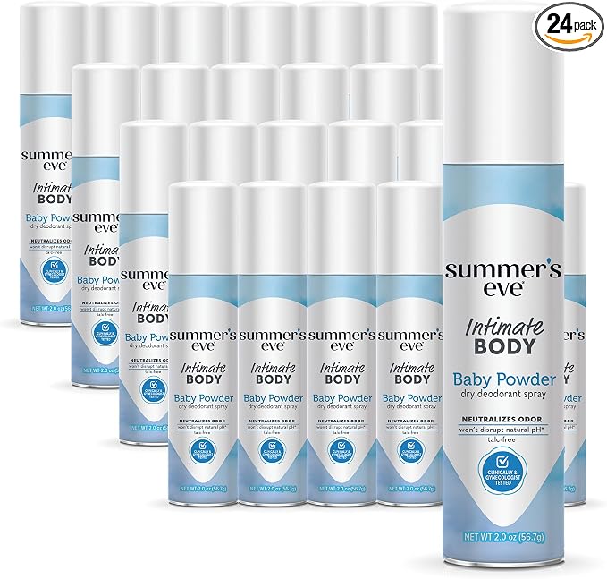 Summer's Eve Baby Powder Gentle Daily Feminine Spray with Talc-Free, Odor-Neutralizing and Moisture-Absorbing Formula, 2 Oz, Pack of 24