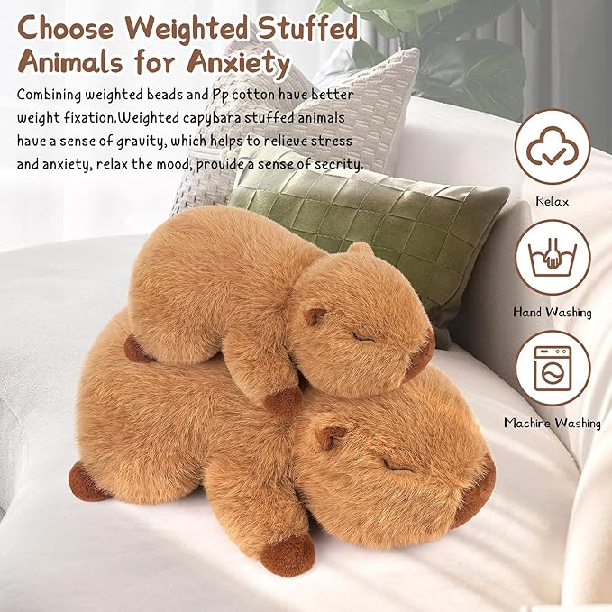 Weighted Capybara Plush Stuffed Animals-0.8lb 10”Kawaii Weighted Capybara Plush Toys,Cute Plushies Capybaras Plushies Animal Hugging Plushie Pillow,Soft Birthday Gifts for Adults Kids