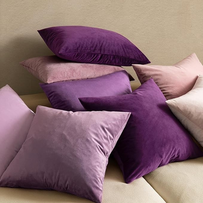MIULEE 24x24 Inch Pack of 2 Euro Velvet Throw Pillow Covers Eggplant Purple | Soft Solid Decorative Euro Sham, Modern Luxury Home Decor, for King Bed Sofa Couch Bedroom Livingroom