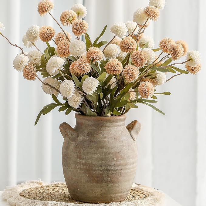 Vanselia Ceramic Flower Vase Home Decor - Farmhouse Table Vases with Handle Living Room Decoration Vintage Decorative Aesthetic for Shelf Coffee Dining Desk House Bookshelf Fireplace (7.1" Retro)