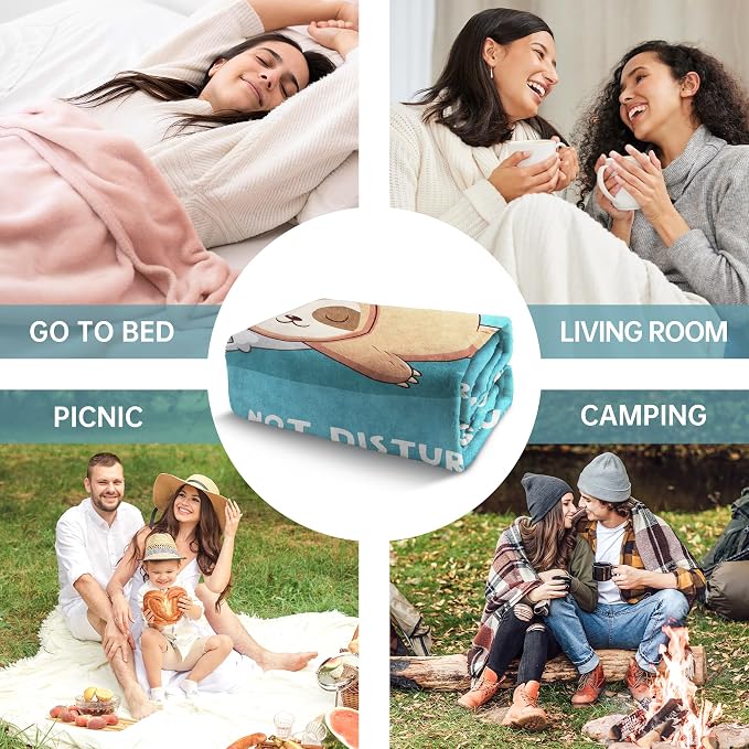 Leebbsin Funny Gifts for Mom, Birthday Gifts for Mom from Daughter Son | Mom is Charging Sloth Blanket, 60" x 80", Cyan, Mom Gift for Christmas Mothers Day, Soft Sloth Throws Blanket for Mother
