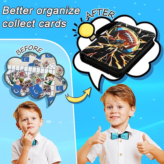 Football Card Binder, 900 Pocket Football Card Holder with 50 Removable Sleeves, Creative Design Zipper Sports Card Binder Sheets Display Storage for Collectors Boys and Girls Gift (900 CARD)