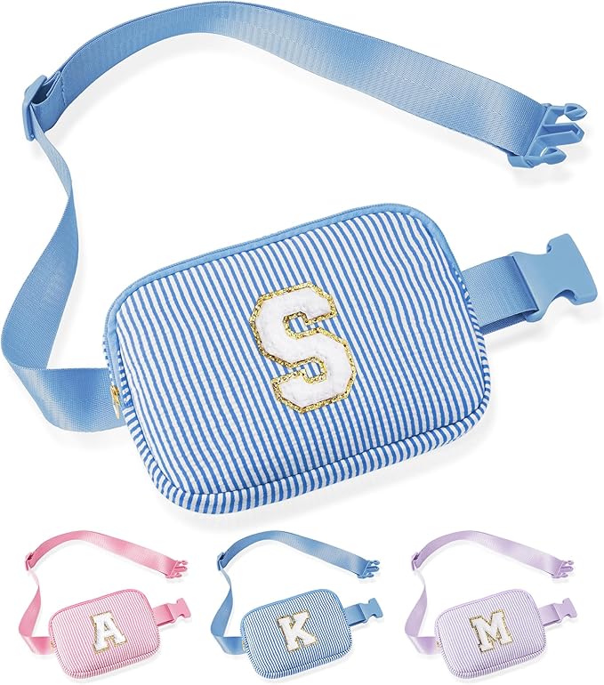 YOOLIFE Initial Crossbody Bag Belt Bag | Fanny Pack Valentines Gifts for Daughter Sister Friends | Gifts for Girls | Personalized Gift for Women | Belt Bag Fanny Pack | Blue S