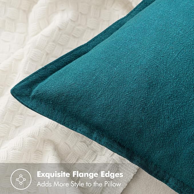 MIULEE Decorative Linen Pillow Covers 20x20 Inch Teal Blue | Boho Farmhouse Neutral Couch Throw Pillows for Bed, Pack of 2 Accent Modern Pillowcases, Sofa Livingroom Home Decor