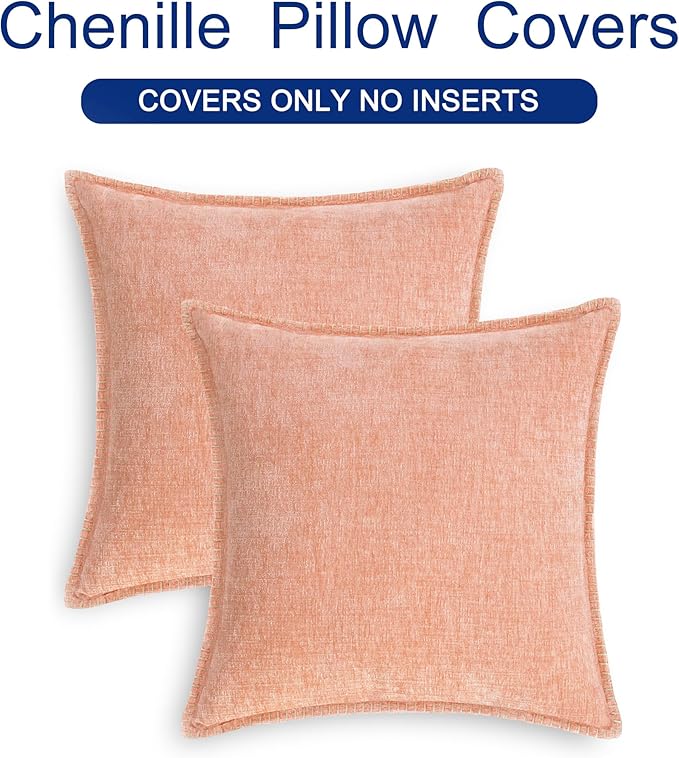 CaliTime Decorative Couch Throw Pillow Covers 22 X 22 Inches Dusty Pink | Pack of 2, Cozy Chenille Cushion Cases, Cotton Thread Stitching Edges, for Sofa Bed Living Room Farmhouse