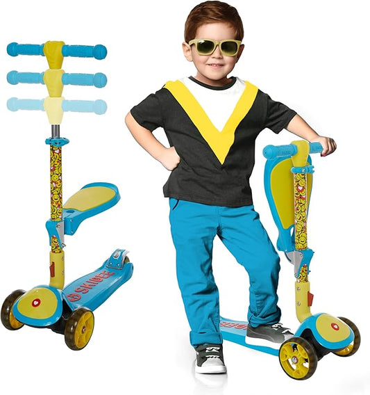 SKIDEE Kick Scooter for Kids Foldable 3 Wheel Scooter with Lean-to-Steer, Adjustable Height, Removable Seat & LED Light Wheels | Toddler Scooter Up to 12 Year Old Boys/Girls