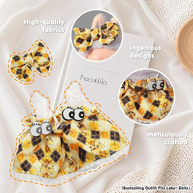 2025NEW Trendy Clothes for bubudoll, Ropa para for bubuclothes, Can Be Used to Change Clothes for Your15&17cm Dolls(Yellow and Black Plaid Dress 2pc Set)