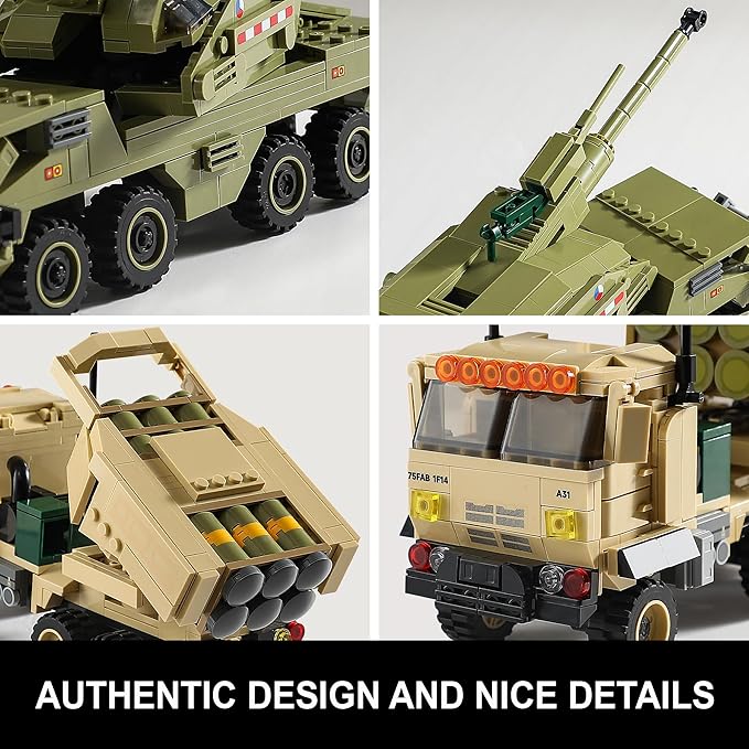 Military Vehicles Building Sets Compatible with Lego, Includes 2 Army Armored Trucks Toy Models - HIMARS Rocket Launcher & Dana M2 Howitzer, STEM Army Toys for Boys, Kids, and Teens Ages 8-14