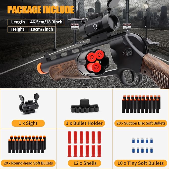 Toy Revolver Gun Toys for 8 9 10 11 12 13+ Year Old Boys Kids, Sports & Outdoor Play Toys Shotgun with Dart Bullet Holder & Scope, Play Toy Guns for Boys 8-12, Gifts for Birthday Halloween