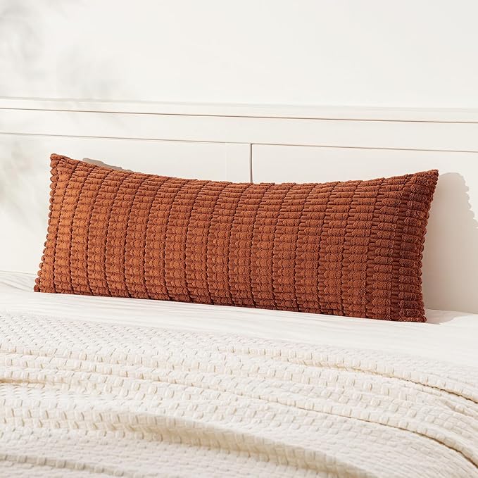 MIULEE Fall Lumbar Corduroy Throw Pillow Cover for Bed 14x36 Dark Rust | Terracotta Soft Long Decorative Cushion Cover Boho Farmhouse Accent Pillowcase Sofa Couch Livingroom Autumn Home Decor