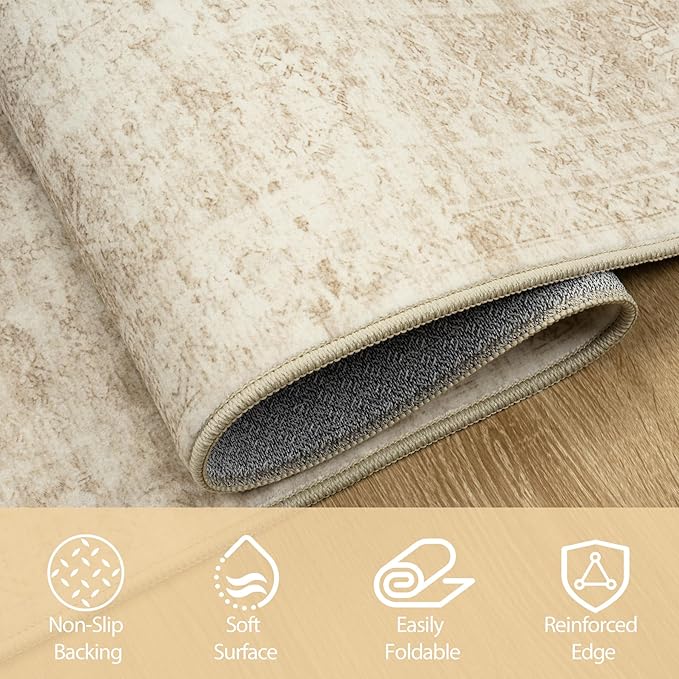 9x12 Area Rugs for Living Room Rug Washable: Abstract Large Rug for Dining Room Bedroom Carpet Non Slip 9 by 12 Indoor Modern Nursery Home Office Beige