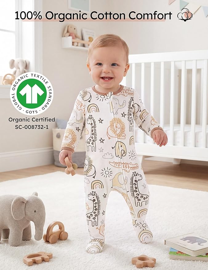 Yoofoss Baby Pajamas 100% Organic Cotton Baby Sleepers for Newborn 0-3 3-6 6-9 Months Boys Girl Clothes 3pcs Footed PJs