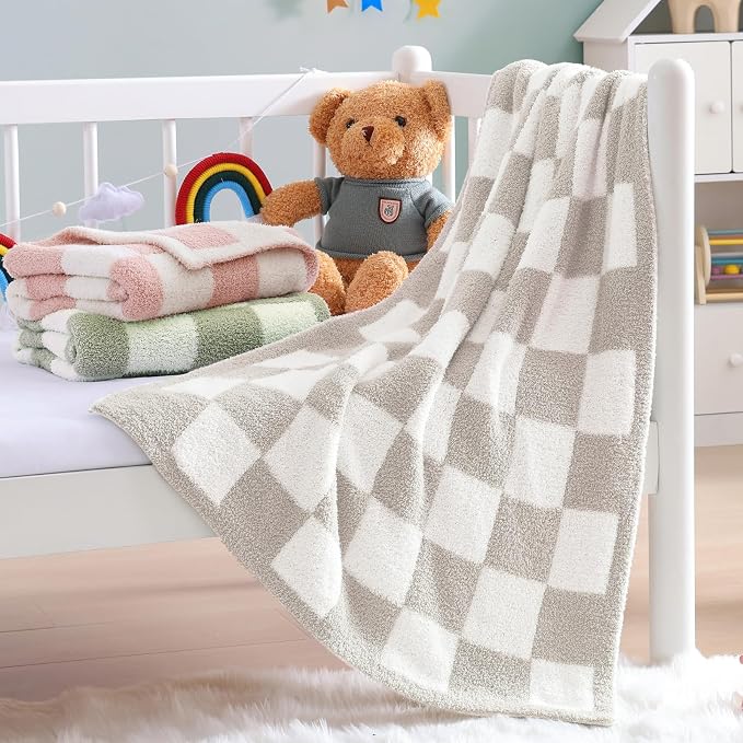 Soft Checkered Throw Blanket for Couch-Cozy Warm Knitted Blankets | Lightweight Fluffy Decor for Boys & Girls, Sofa, Chair, Bed, 30x40in,Taupe