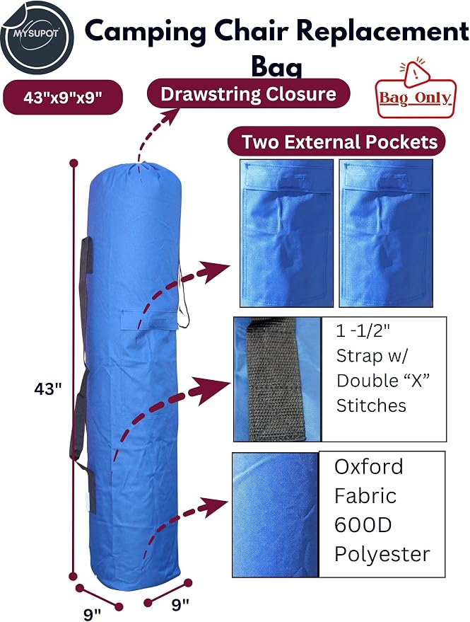 Replacement Bag for Folding Camping Chair, Portable Camp Chair, Hammock, Yoga Mat, Umbrella, Tents, Tripods, Fishing Poles - 420D Oxford Polyester Fabric