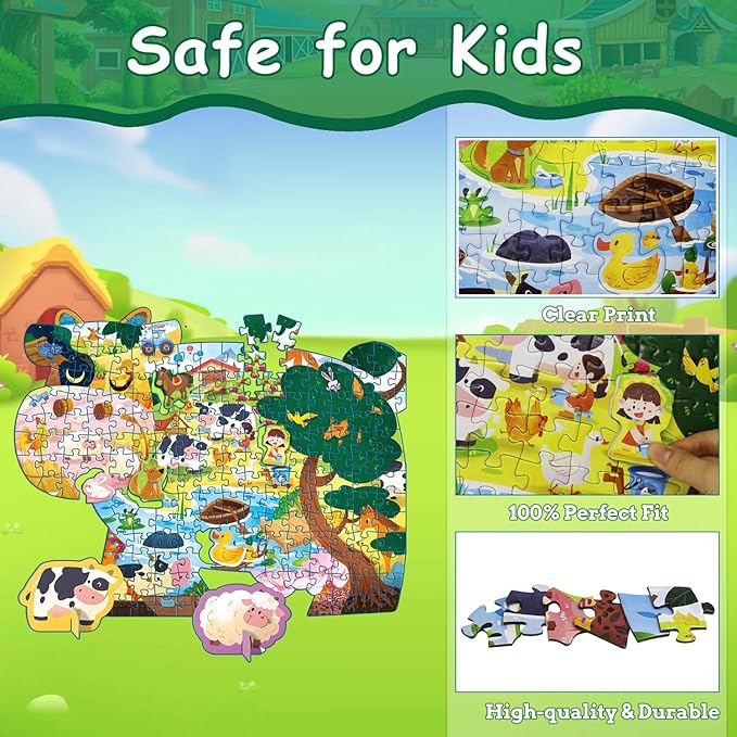 Animal Puzzles for Kids Ages 6-8 200 Piece Cow Jigsaw Puzzles Farm Animal Shape Floor Puzzle Ages 8-10 Learning Educational Toy Birthday Gift for Boys Girls Ages 10-12