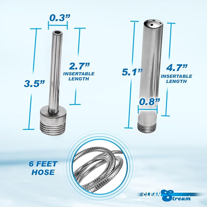 Cleanstream Shower Enema System with 6Foot Metal Hose, Dual Nozzle Set