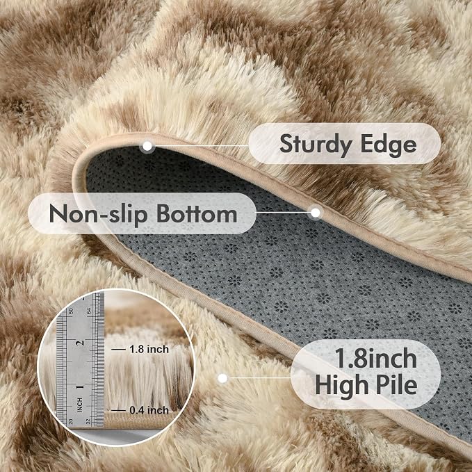 6x9 Ft Large Shag Rugs for Living Room Decor, Tie-Dyed Ultra Soft Fluffy Furry Area Rugs for Bedroom Indoor Floor, Aesthetic Carpet for Kids Home (Khaki)
