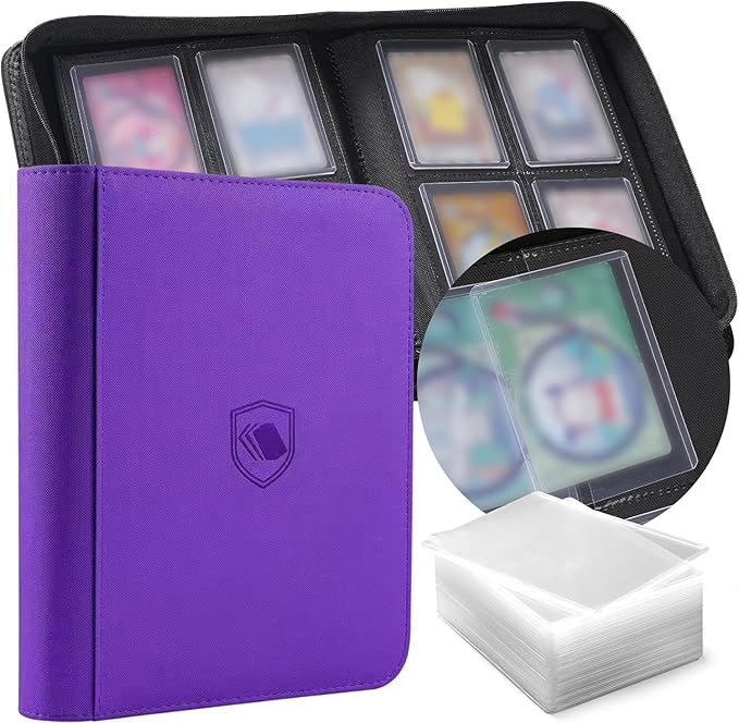 Toploader Binder, Holds 160 Toploaders, 100 Toploaders INCLUDED, 4-Pocket PU Cover Top Loader Binder for 3" x 4" Rigid Toploader, Ringless Double-Sided Toploader Card Binder for TCG, Sport Cards
