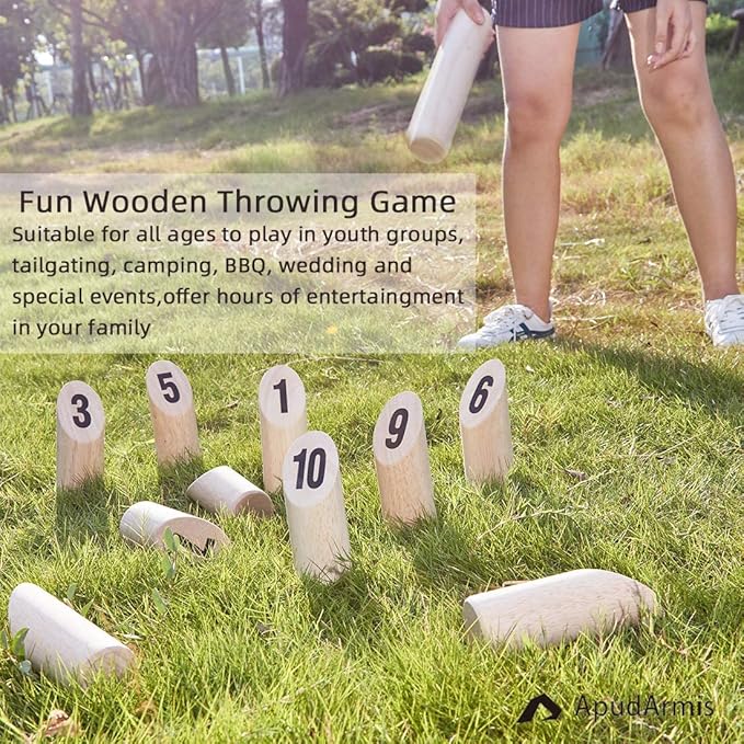ApudArmis Wooden Tossing Game Set, Numbered Block Toss Games Set with Scoreboard & Carrying Case - Outdoor Lawn Backyard Beach Game for Adults Family