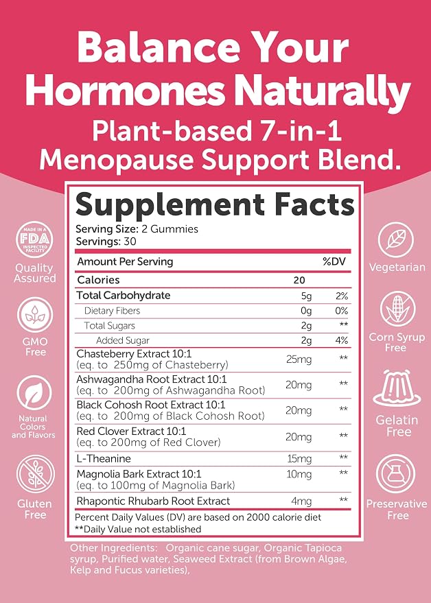Lunakai USA Made Menopause Relief Gummies – Natural Menopause Supplements for Women with Black Cohosh & L-Theanine – Daily Support for Hot Flashes, Night Sweats & Hormonal Balance, 60ct