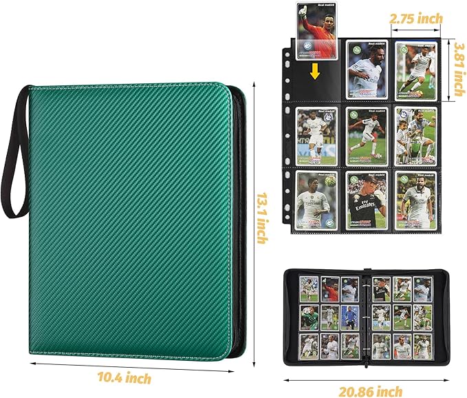 GERMUN 9 Pocket Card Binder, Premium Zip Trading Card Binder, 720 Double Sided Pocket PU Card Collection Binder, Collector Card Album, Card Folder for MTG, TCG, Sports Cards, Game Cards (Dark Green)