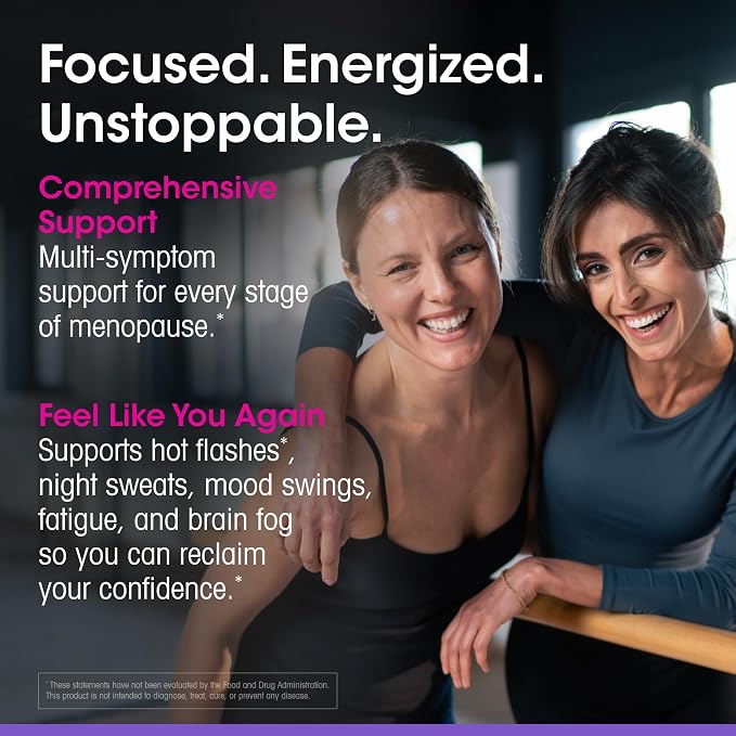 vH essentials Menopause Relief Plus Energy & Focus Support 60 Capsules – Multi-Symptom Support for All-Stages of Menopause: hot Flashes, Night Sweats, Mood Swings, Fatigue & Brain Fog