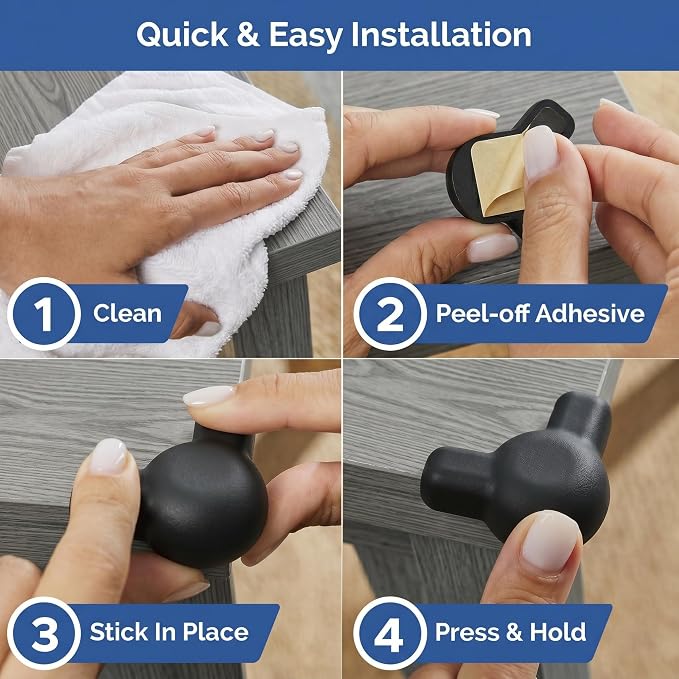 Silicone Corner Protectors for Baby Proofing – Soft Adhesive Corner Guards for Tables & Furniture, Child Safety Edge & Corner Bumpers. Protects Toddlers from Sharp Edges (12 Pack/Black)