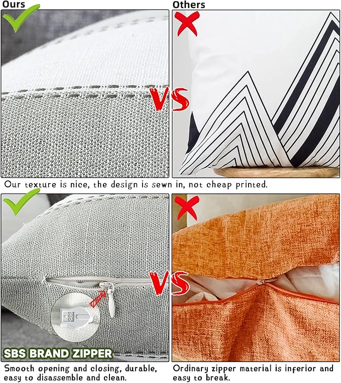 Pack of 2 Farmhouse Stripe Check Throw Pillow Covers Set Case Cotton Linen Decorative Pillowcases Cushion Cover for Couch Bench Sofa 12x20Inch Blue Beige
