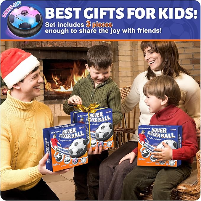 Officygnet 3 Pack Hover Soccer Ball, Boys Toys for 3, 4, 5, 6, 7, 8 Year Olds, Air Floating Soccer Toy with LED Lights, Indoor Toys Games for Kids Ages 4-8, 4-6 - Ideal Soccer Gifts for Boys 8-12