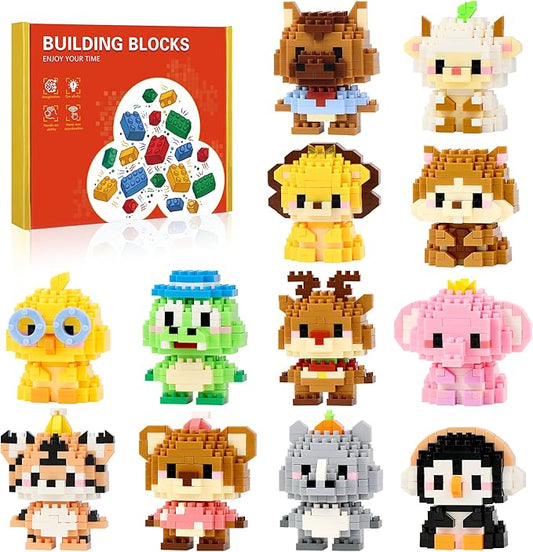 12 Pack Mini Building Blocks, Building Toys Set or Kids, Toy Building Sets, Mini Building Block Sets for Boys or Girls 6+ (Animals)