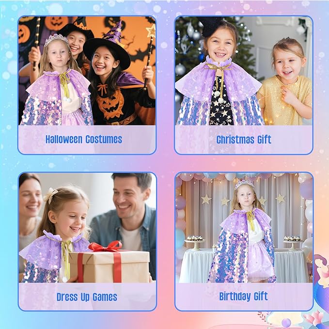 Meland Princess Dress Up for Girls 3-8, 11Pcs Mermaid Cape with Crown, Dress Up Clothes Birthday Gift Toys for Girls Toddlers