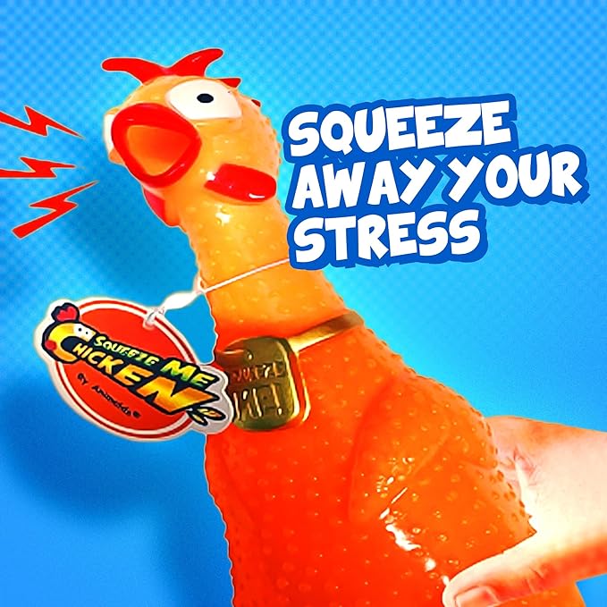 Animolds Squeeze Me Rubber Chicken Toy | Screaming Squeaky Chicken for Kids & Dogs | Novelty Prank Gag Gift (1 Pack Solid)