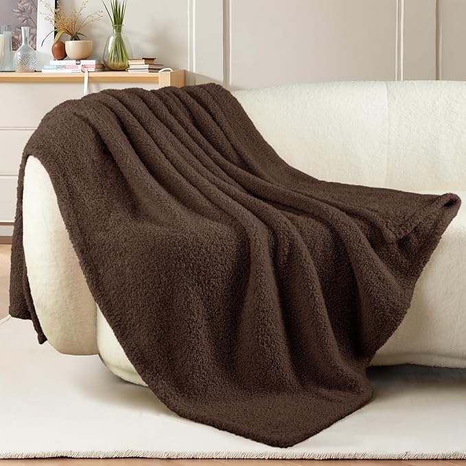 Exclusivo Mezcla Fleece Throw Blanket for Couch and Sofa, 50" x 60" | Super Soft and Cozy Fluffy Blanket for Women, Lightweight and Fuzzy Throw for Home Decor, All Season, Coffee