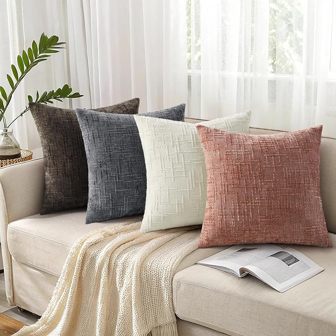 decorUhome Textured Chenille Throw Pillow Covers 22x22 Set of 2 Pink | Fall Modern Farmhouse Soft Cozy Slubby Couch Pillow Cases Boho Decorative Pillow Cases for Bed Sofa Living Room Home Decor