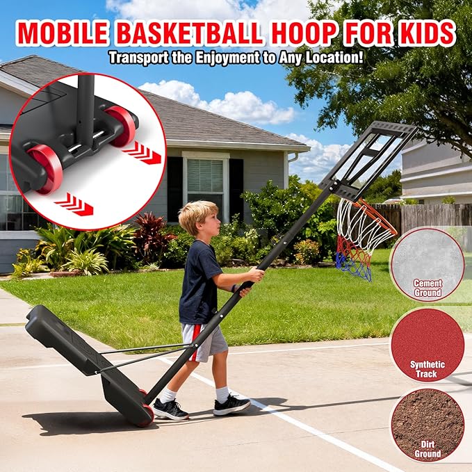 Yohood Kids Basketball Hoop Outdoor Height Adjustable 3-7 FT, Portable Basketball Goal System for Kids Youth Teens in Backyard/Driveway/Indoor, Shatterproof Backboard and Stable Base