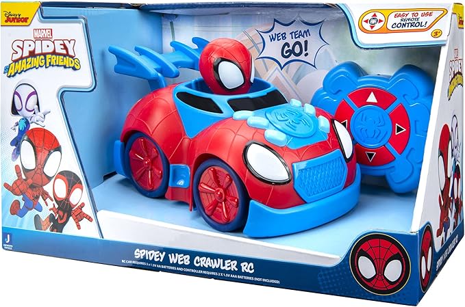 Jazwares Marvel Spidey and His Amazing Friends Web Crawler RC - Remote-Controlled Vehicle - Features Built-in Super Hero with 4 Controller Functions, Blue & Red