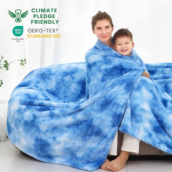 Blue Fleece Blanket, Soft Plush Microfiber Throw for Couch, Sofa, Bed, Luxury Cozy Warm Lightweight Blanket, Living Room Bedroom Home Decor, Travel Camping Gifts for Women and Men