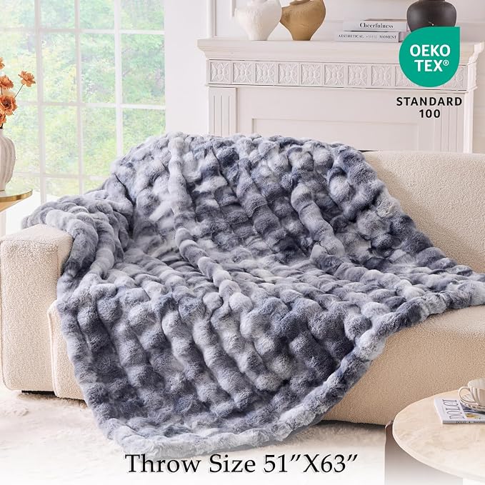 BENVWE Fluffy Faux Fur Throw Blanket for Couch - Soft, Plush, Thick, Cozy, Fuzzy Luxury Bubble Blanket for Home Living Room Decor, Gifts for Women, Tie-dye Light Grey, 51" x 63", 1100GSM
