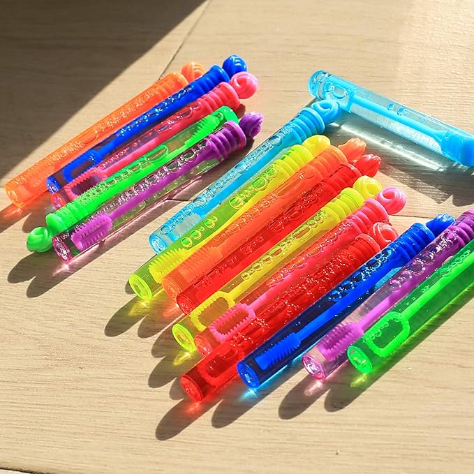 Bubble Wands Halloween Party Favors Pack of 64, Mini Neon Bubble Wands | Odor-Free Non-Toxic Kids’ Bath Toy/Birthday Treats Bubble Maker Toys for Kids | Outdoor Summer Events & Celebration Toy Gift