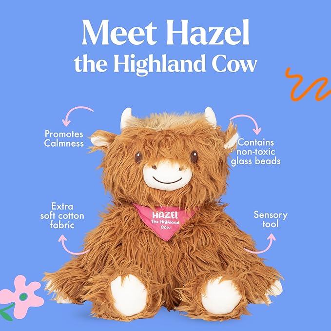 Lilly's Love Weighted Stuffed Animal, 5lb | Sensory Plush for Kids & Adults | Machine Washable Plushie w/Removable Inner | Calming Weighted Stuffed Animal for Anxiety, Highland Cow