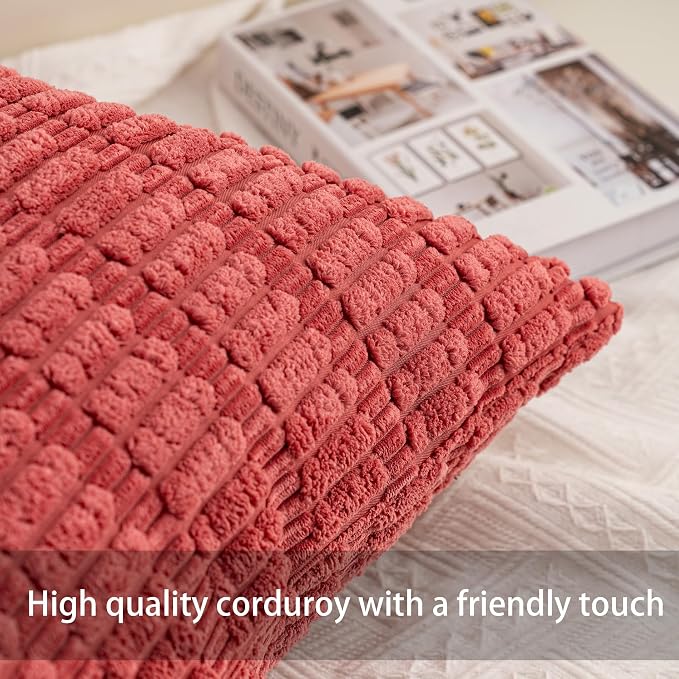 Pack of 2 Corduroy Decorative Throw Pillow Covers 12x24 Inch, Cranberry Red | Fall Soft Striped Pillow Covers Modern Farmhouse Home Decor Christmas Throw Pillow Covers for Sofa Living Room Couch Bed