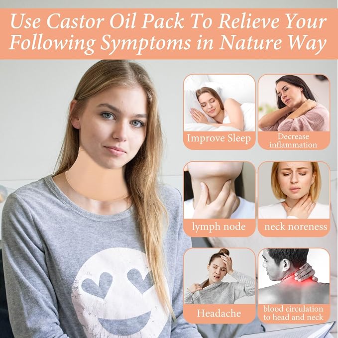 ElevateTech Castor Oil Pack for Thyroid Neck, 3 Pcs Reusable Organic Castor Oil Neck Wrap Compress Packs Comfort Flannel for Women Men Necks Care, Anti Oils Leak, Oils Not Included, White, Khaki, Pink